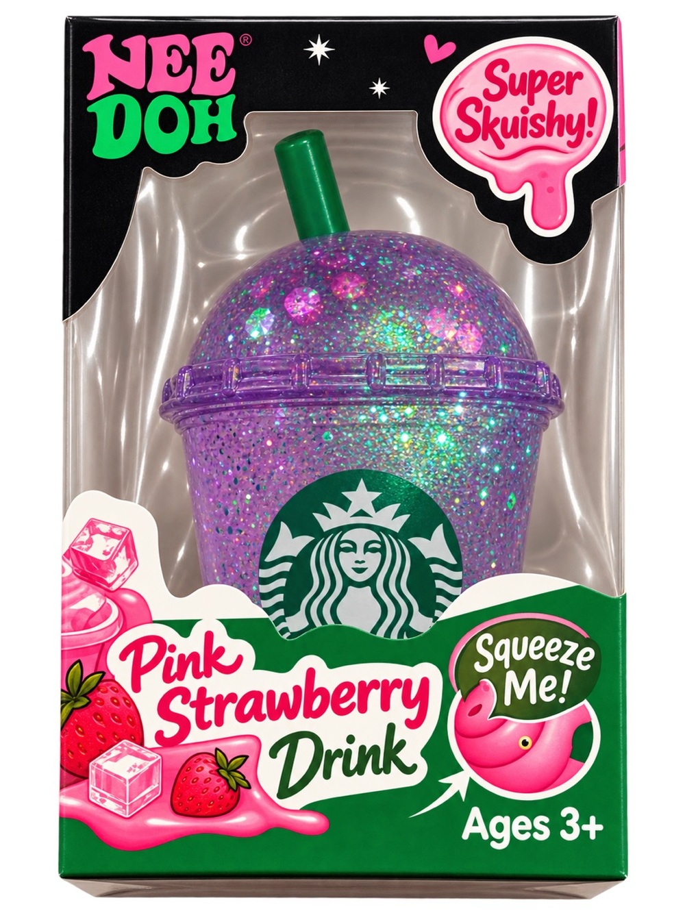Pink Strawberry Drink Super Squishy Glitter Cup